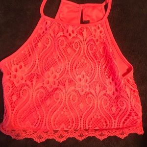 Coral lace crop top